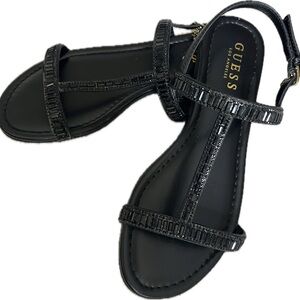 Guess Black Sparkly Sandals with T-Strap Design